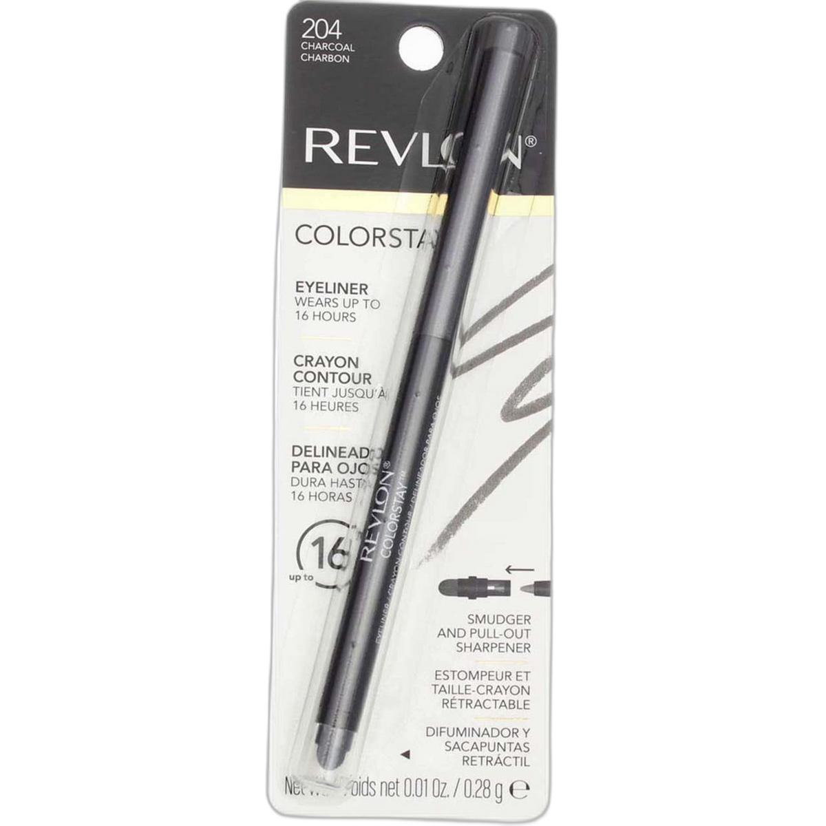 Revlon ColorStay Eyeliner Pencil, Charcoal [204], 0.01 oz (Pack of 4)