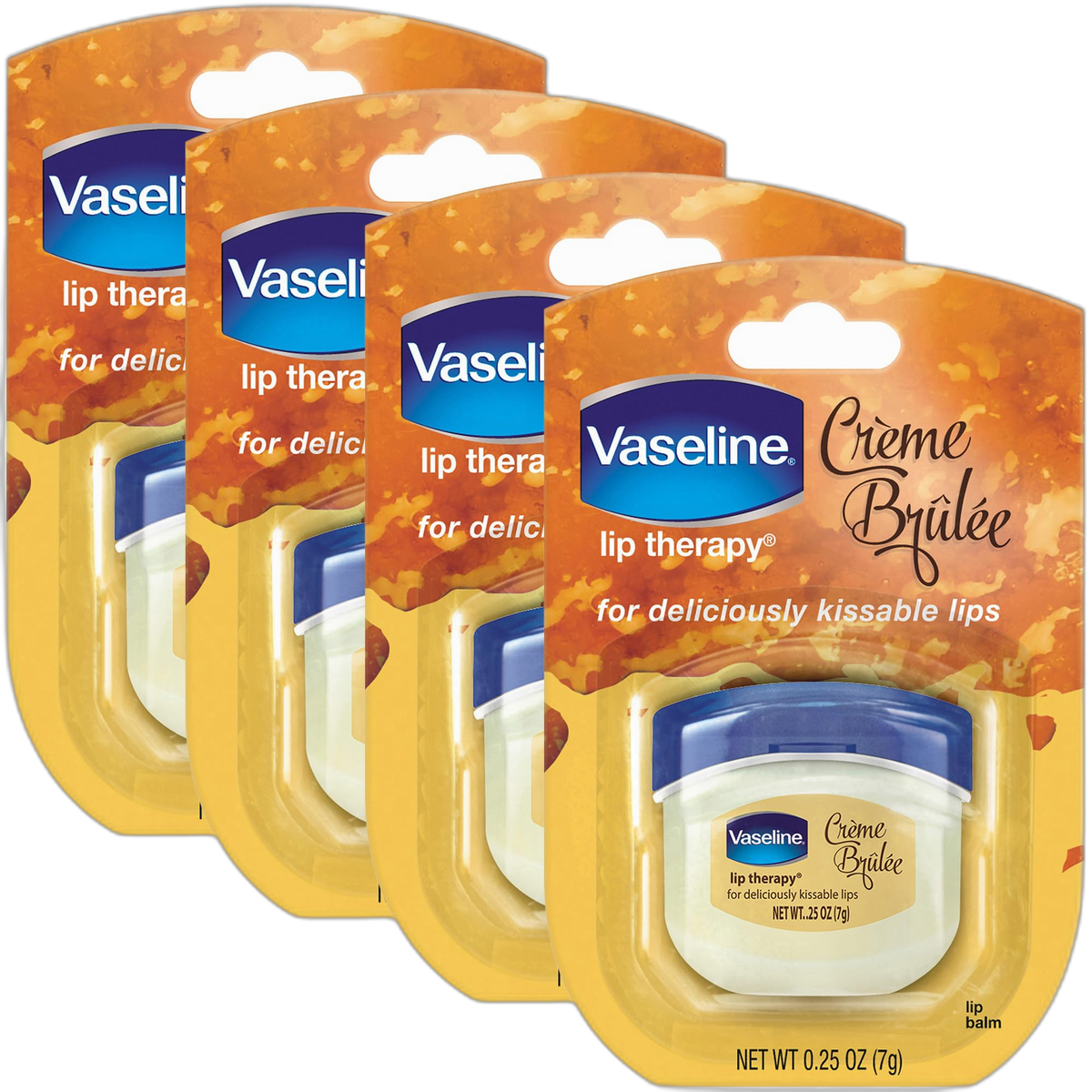Vaseline Lip Therapy Creme Brulee Mini 4-Pack – Moisturizing Balm for Soft, Smooth Lips, 0.25 Oz Ea
