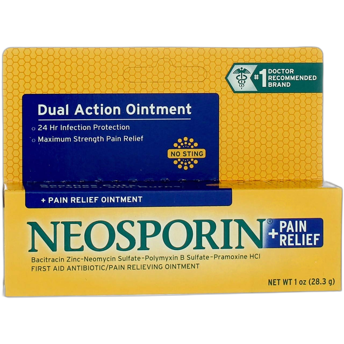 Neosporin + Maximum-Strength Pain Relief Dual Action Ointment, First Aid Topical Antibiotic & Analgesic Ointment for 24-Hour Infection Protection with Bacitracin Zinc & Pramoxine HCl, 1 oz (Pack of 2)