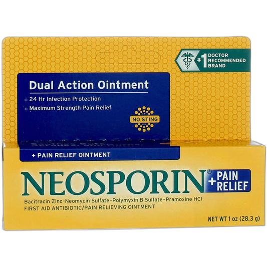 Neosporin + Maximum-Strength Pain Relief Dual Action Ointment, First Aid Topical Antibiotic & Analgesic Ointment for 24-Hour Infection Protection with Bacitracin Zinc & Pramoxine HCl, 1 oz (Pack of 2)
