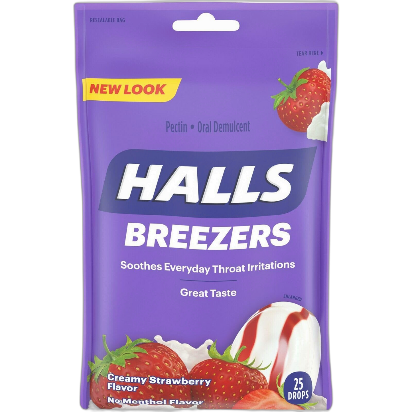 Halls Breezers Drops Cool Creamy Strawberry 25 ea (Pack of 4)
