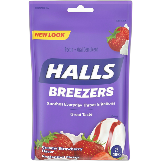 Halls Breezers Drops Cool Creamy Strawberry 25 ea (Pack of 4)