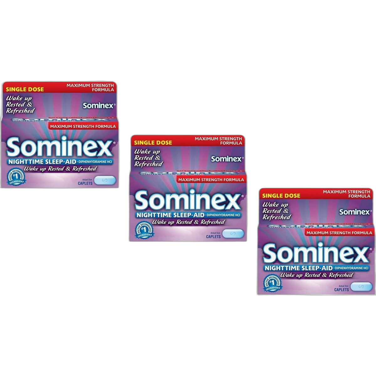 Sominex Nighttime Sleep-Aid Caplets, Maximum Strength, 16 ea (Pack of 3)