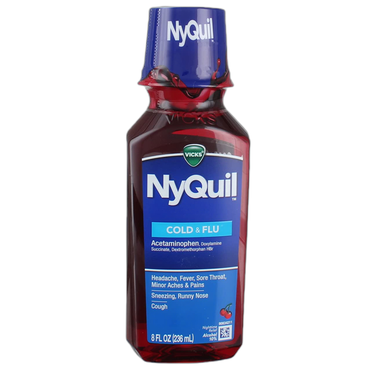Vicks Nyquil Cold & Flu Nighttime Relief Liquid, Cherry Flavor 8 oz (Pack of 3)