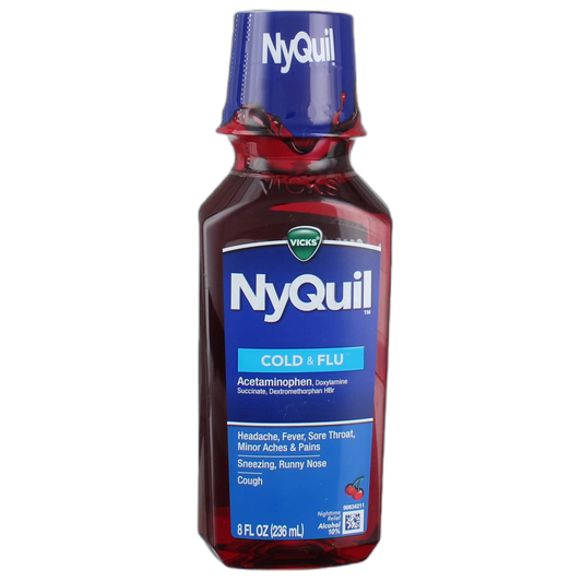 Vicks Nyquil Cold & Flu Nighttime Relief Liquid, Cherry Flavor 8 oz (Pack of 3)