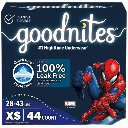 Goodnites Boys' Nighttime Bedwetting Underwear, Size Extra Small (28-43 lbs), 44 Ct (2 Packs of 22), Packaging May Vary