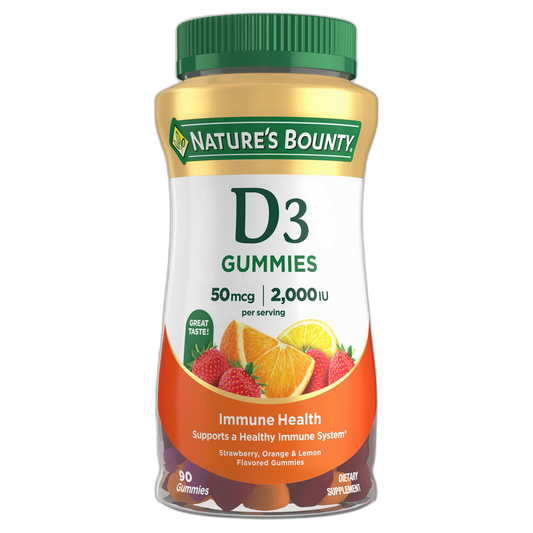 Vitamin D3 Gummies by Nature's Bounty, Vitamin Supplement, Supports Immune Health, 50mcg, 2000IU, Mixed Fruit Flavor, 90 Gummies