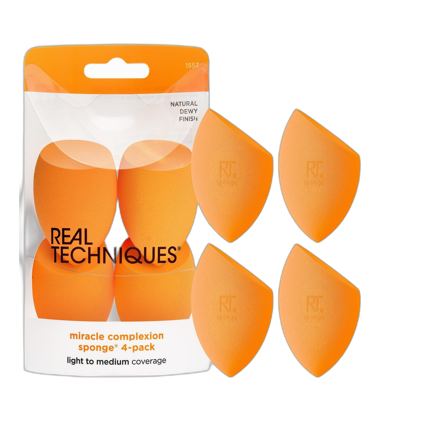 Real Techniques Miracle Complexion Sponge, Makeup Blender for Liquid and Cream Foundation, Full Coverage, Streak-Free Professional Makeup Tool, Cruelty Free, Vegan, Latex Free, 4 Count