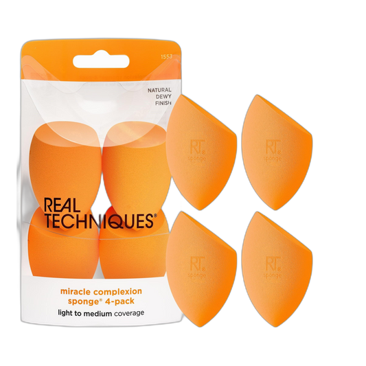 Real Techniques Miracle Complexion Sponge, Makeup Blender for Liquid and Cream Foundation, Full Coverage, Streak-Free Professional Makeup Tool, Cruelty Free, Vegan, Latex Free, 4 Count