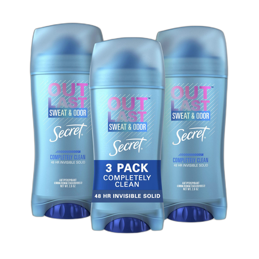 Secret Outlast Invisible Solid Antiperspirant Deodorant for Women, Completely Clean, 2.6 oz - 3 Pack