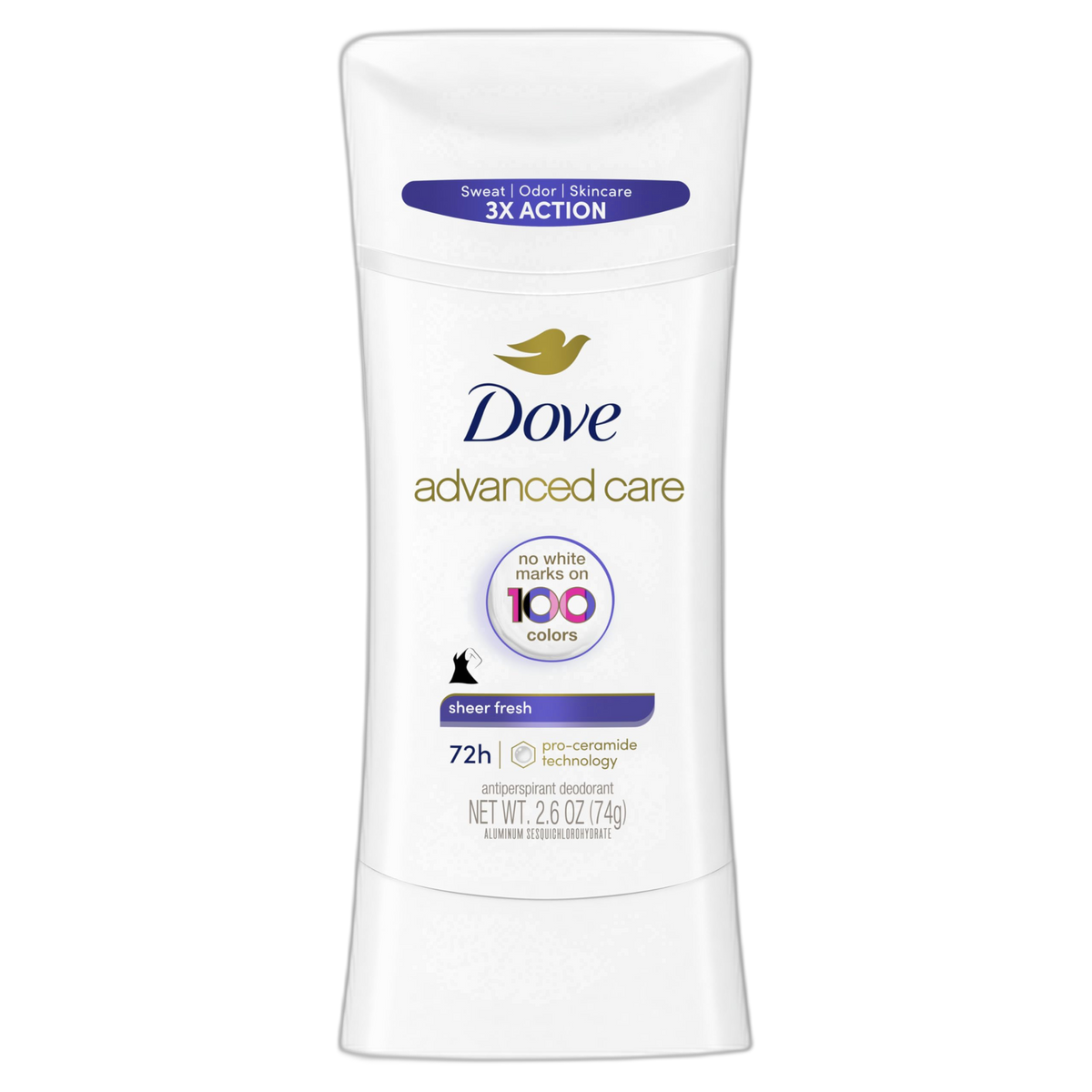 Dove Advanced Care Antiperspirant Deodorant Stick Sheer Fresh for Soft, Resilient Skin, with No White Marks & 72-Hour Sweat & Odor Protection, 2.6 oz