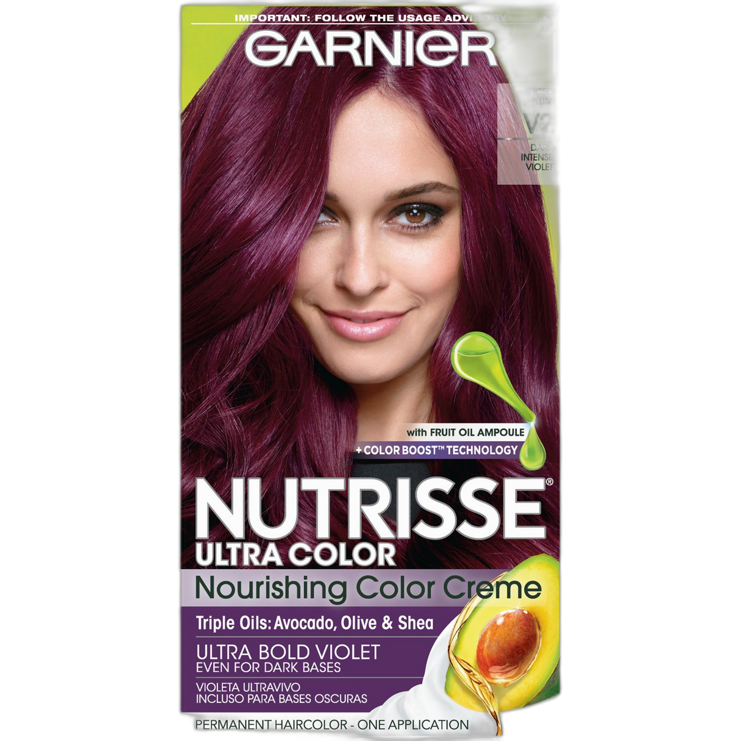 Garnier Nutrisse Ultra Color Nourishing Hair Color Creme, V2 Dark Intense Violet (Packaging May Vary), Pack of 1