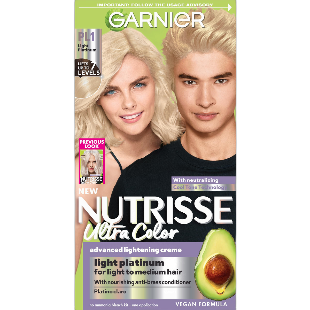 Garnier Hair Color Nutrisse Ultra Color Nourishing Creme, PL1 Light Platinum (Coconut) Permanent Hair Dye, 1 Count (Packaging May Vary)