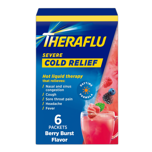 Theraflu Powder for Daytime Severe Cold and Cough, Berry Infused with Menthol (6 packets)