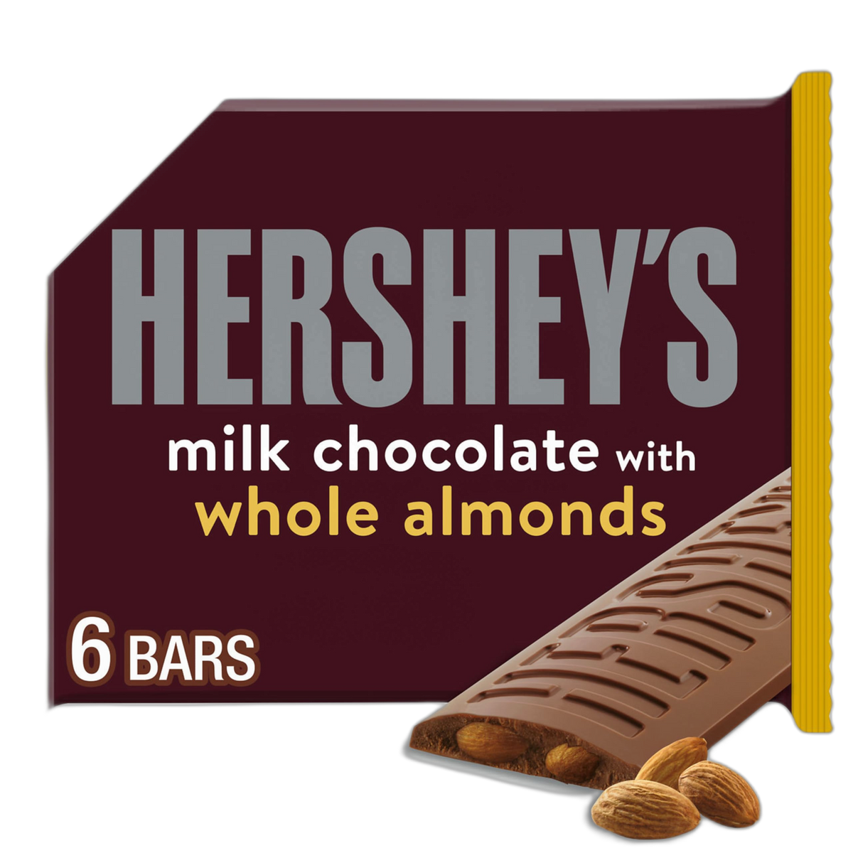 HERSHEY'S Milk Chocolate with Whole Almonds Candy Bars, 1.45 oz (6 Count)