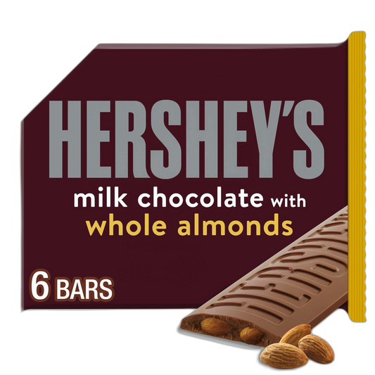 HERSHEY'S Milk Chocolate with Whole Almonds Candy Bars, 1.45 oz (6 Count)