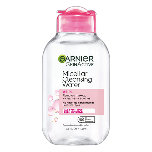 Garnier Micellar Cleansing Water, All-in-1 Makeup Remover and Facial Cleanser, For All Skin Types, 3.4 Fl Oz (100mL), 1 Count (Packaging May Vary)