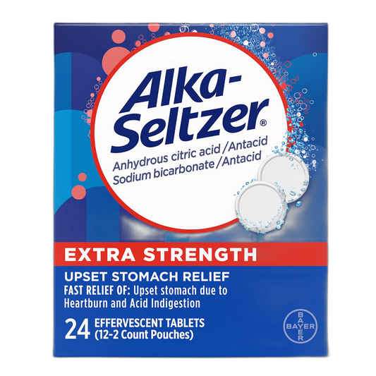 Alka-Seltzer Heartburn Relief Extra Strength Effervescent Tablets, 4-in-1 Relief from Heartburn, Sour Stomach, Acid Indigestion, and Upset Stomach, Dissolvable Antacid, 24 ct