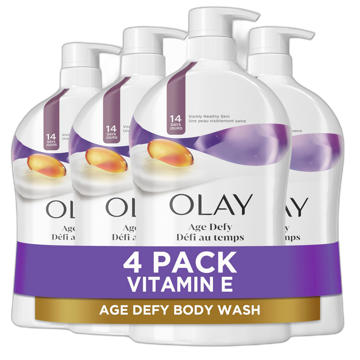 Olay Body Wash for Women, Age Defying with Vitamin E, 24hr Moisturizing, Hydrating & Refreshing, B3 Vitamin Complex, Free of Parabens & Phthalates, For All Skin Types, Scented, 33 fl oz (Pack of 4)