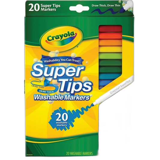 Crayola 588106 Washable Super Tips Markers, Assorted, 20/Set