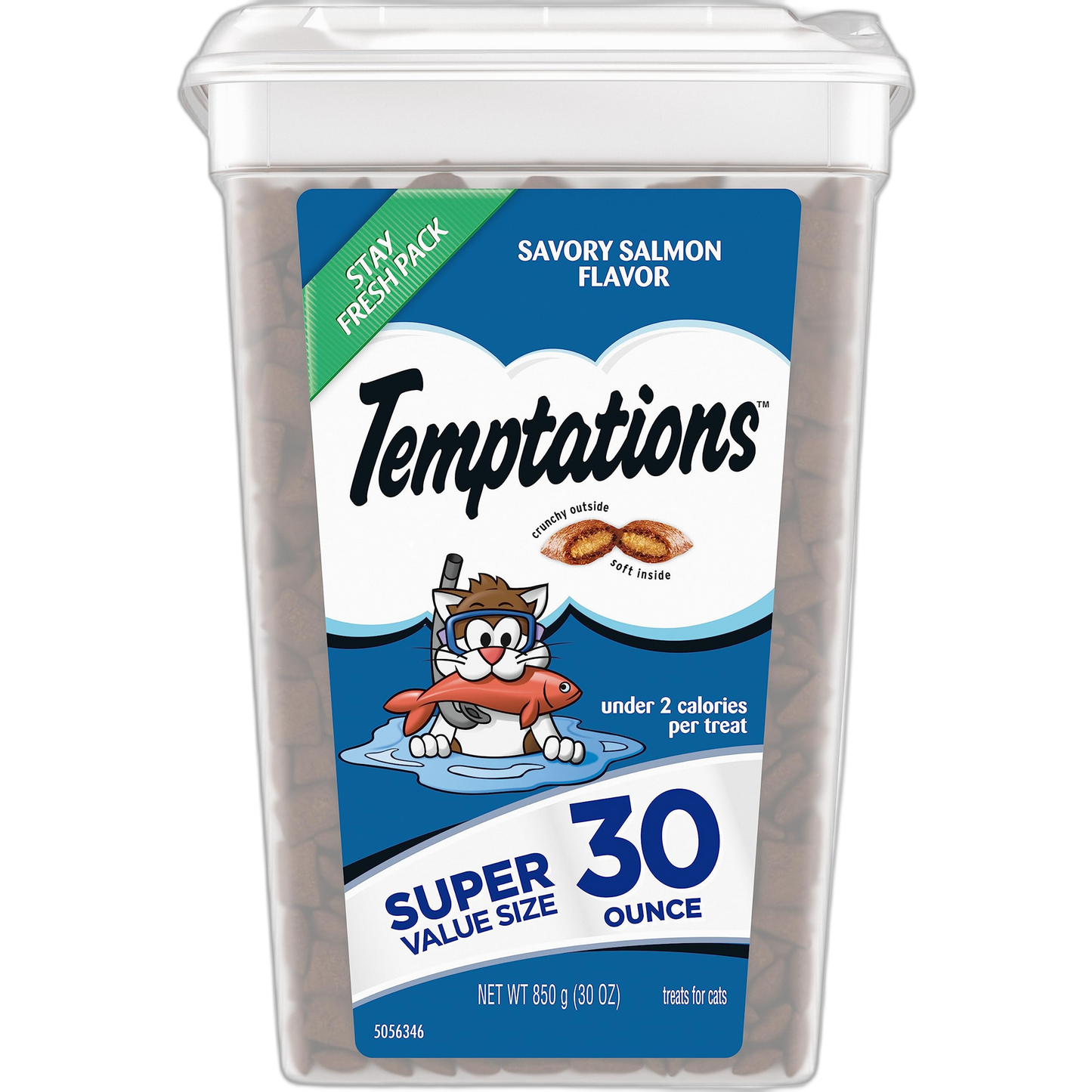 Temptations Classic Crunchy and Soft Cat Treats, Savory Salmon Flavor, 30 oz. Tub