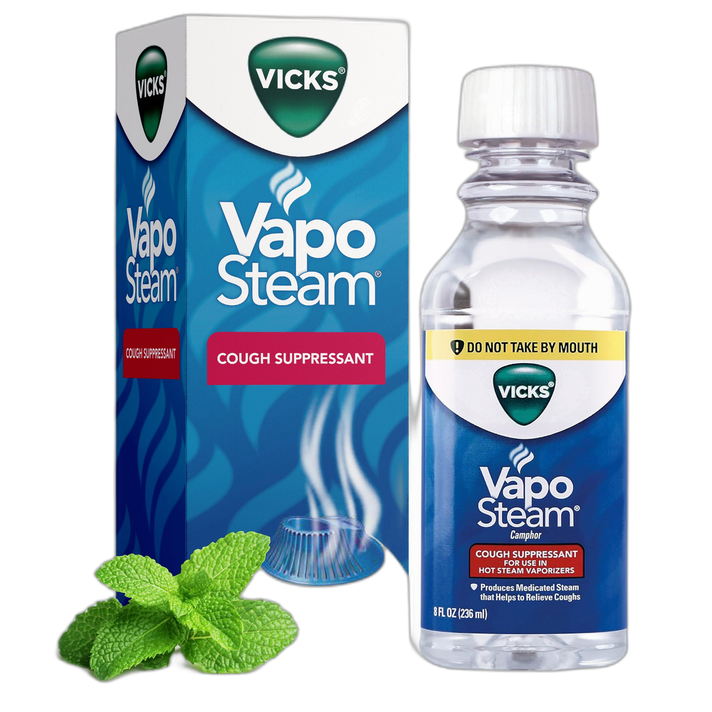 Vicks VapoSteam Medicated Liquid with Camphor, a Cough Suppressant, Helps Relieve Coughing, for Use in Vicks Vaporizers and Humidifiers, FSA and HSA Eligible, 8 Oz