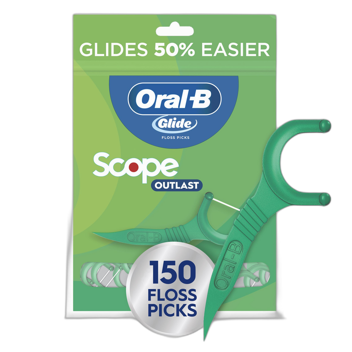 Oral-B Glide Complete with Scope Outlast Dental Floss Picks, Mint, 150 Count