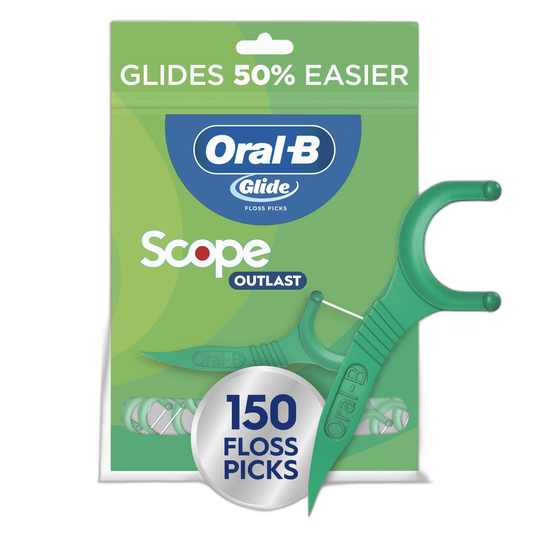 Oral-B Glide Complete with Scope Outlast Dental Floss Picks, Mint, 150 Count