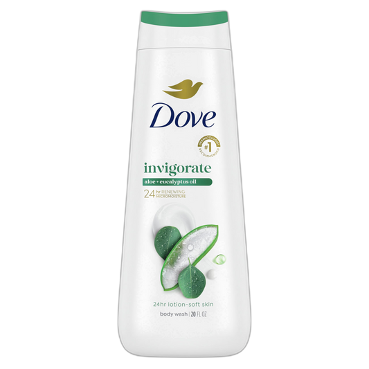 Dove Body Wash Invigorate Aloe & Eucalyptus For 24hr Lotion-Soft Skin Moisturizing Skin Cleanser with No Sulfates No Parabens 20 oz