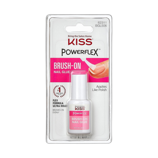 KISS PowerFlex Brush-On Nail Glue for Press On Nails, Ultra Hold Flex Formula Nail Adhesive, Includes One Bottle 5g (0.17 oz.) with Twist-Off Cap & Brush Applicator