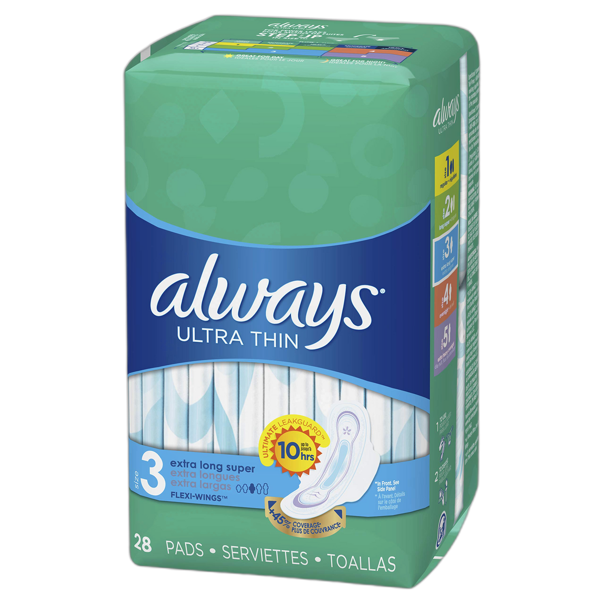 Always Ultra Thin Size 3 Extra Long Super Pads With Wings Unscented, 28 Count