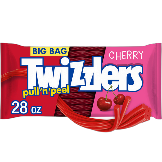 TWIZZLERS PULL 'N' PEEL Cherry Flavored Licorice Style, Chewy Candy Big Bag, 28 oz