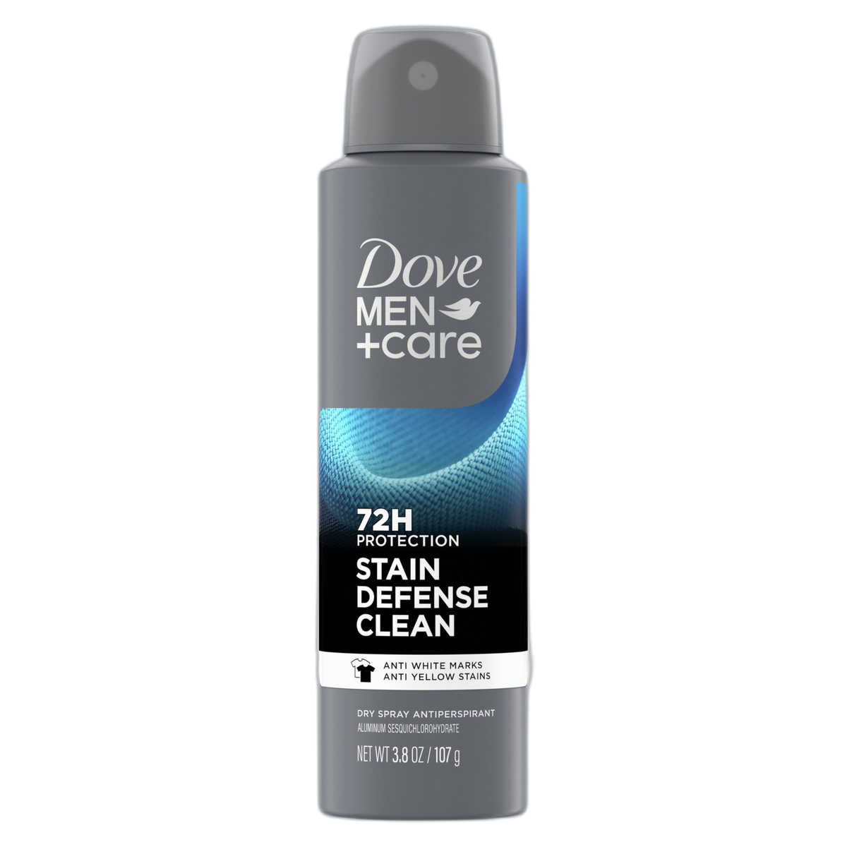 Dove Men+Care Antiperspirant Deodorant Dry Spray Stain Defense Clean For Men Anti-White Marks & Yellow Stains, 72-hour Sweat and Odor Protection with Triple Defense Technology 3.8 oz