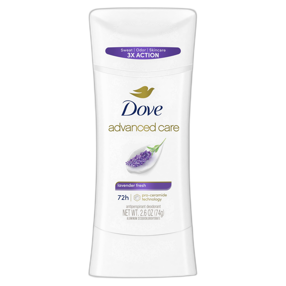 Dove Advanced Care Antiperspirant Deodorant Stick Lavender Fresh for Helping Repair Skin Barrier After Shaving, with 72-Hour Sweat & Odor Protection, 2.6 oz