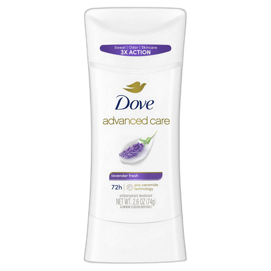 Dove Advanced Care Antiperspirant Deodorant Stick Lavender Fresh for Helping Repair Skin Barrier After Shaving, with 72-Hour Sweat & Odor Protection, 2.6 oz