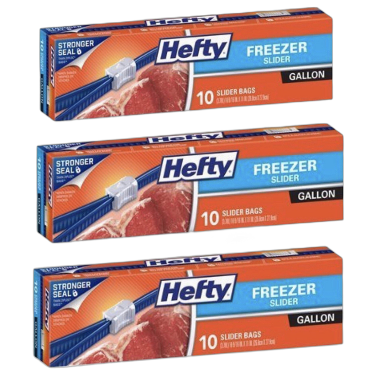Hefty Slider Gallon Freezer Bags 10 Count (Pack of 3)