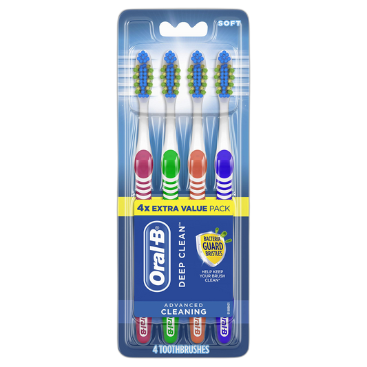 Oral-B Bacteria Blast Manual Toothbrush, Soft, 4 Count