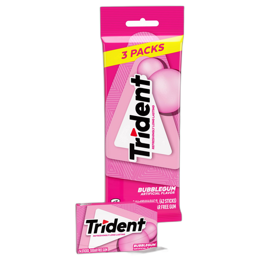 Trident Bubblegum Sugar-Free Chewing Gum, 3 Packs of 14 Pieces (42 Total Pieces)