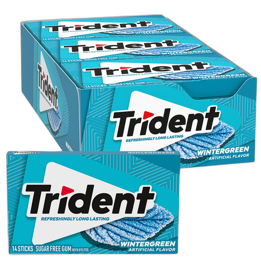 Trident Wintergreen Sugar-Free Chewing Gum, 12 Packs of 14 Pieces (168 Total Pieces)