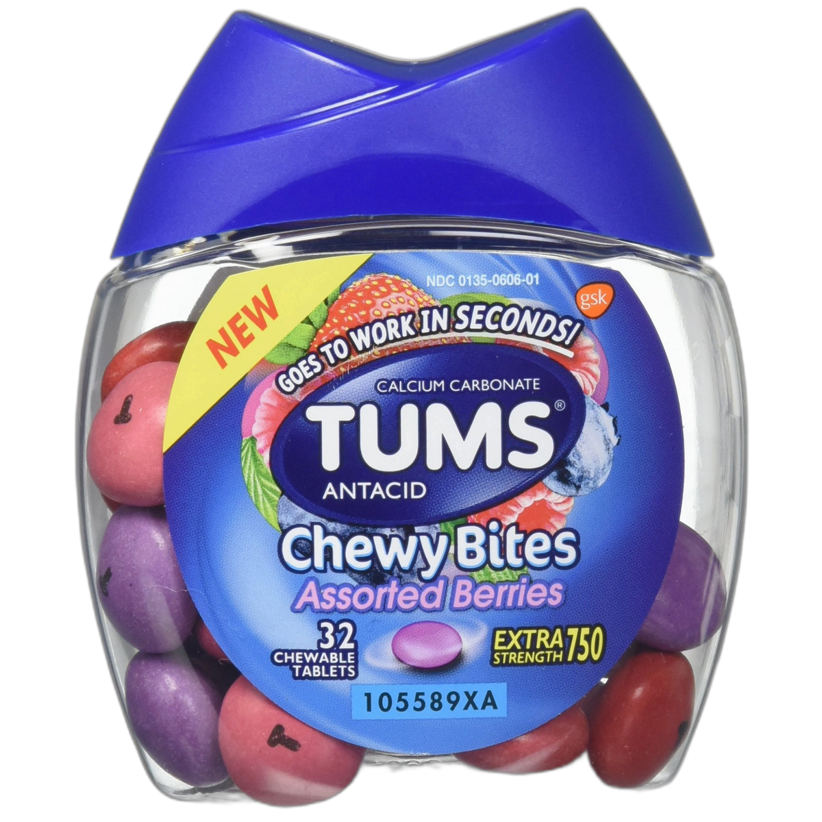 Tums Antacid Chewy Bites, Assorted Berries, 32 Chewable Tablets (Pack of 2)