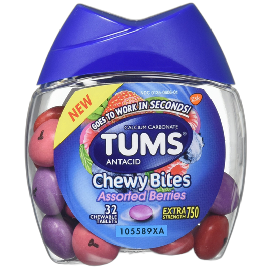 Tums Antacid Chewy Bites, Assorted Berries, 32 Chewable Tablets (Pack of 2)