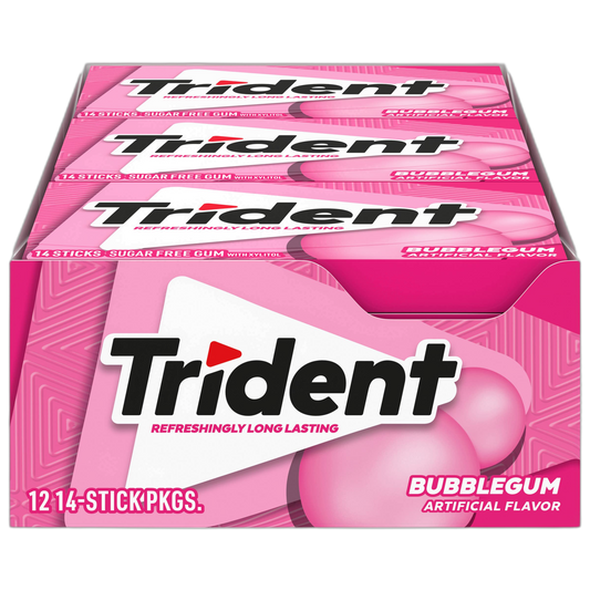 Trident Bubblegum Sugar-Free Chewing Gum, 12 Packs of 14 Pieces (168 Total Pieces)