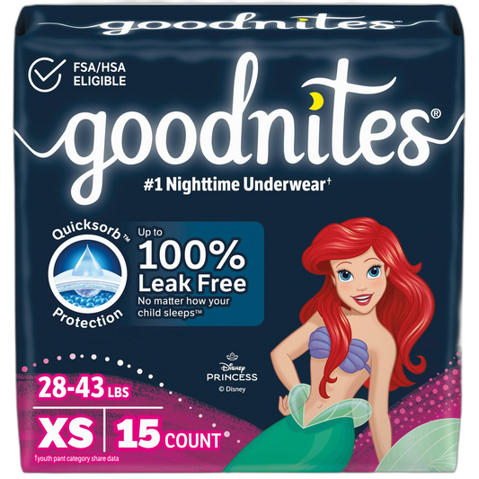 Goodnites Girls' Nighttime Bedwetting Underwear, Size Extra Small (28-43 lbs), 15 Ct, Packaging May Vary