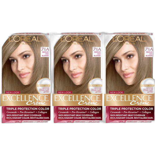 L'Oreal Paris Excellence Creme Permanent Hair Color, 7.5a Medium Ash Blonde (Pack of 3)