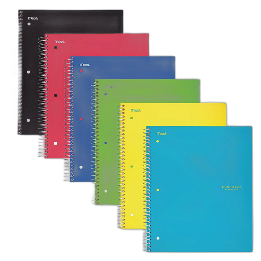 Five Star Spiral Notebooks, 2 Subject, College Ruled Paper, 120 Sheets, 11" x 8-1/2", Assorted Colors, 6 Pack (73529)
