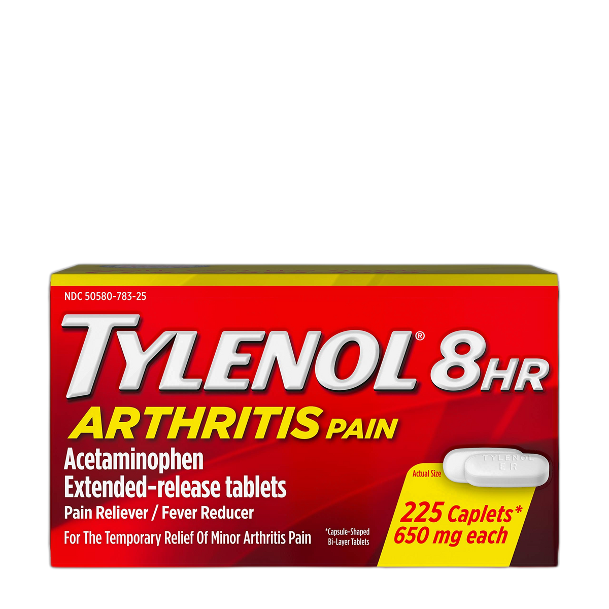 Tylenol 8 HR Extended Release 650 mg Caplets 225 ea (3 Pack)