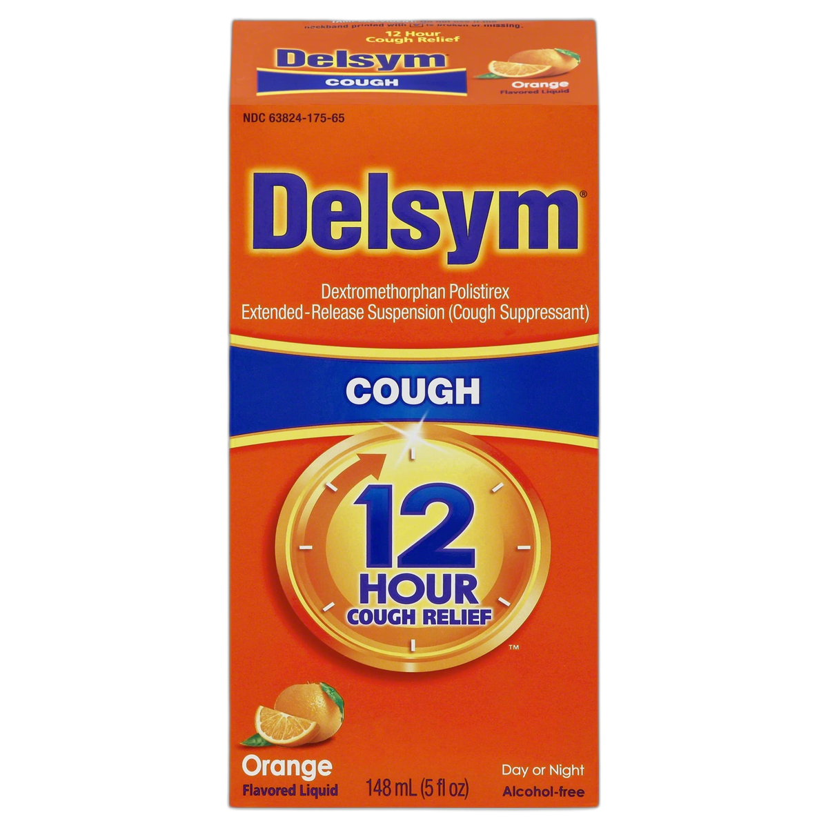 Delsym Adult Cough Suppressant Liquid, Orange Flavor, 5 Ounce (Pack of 4)