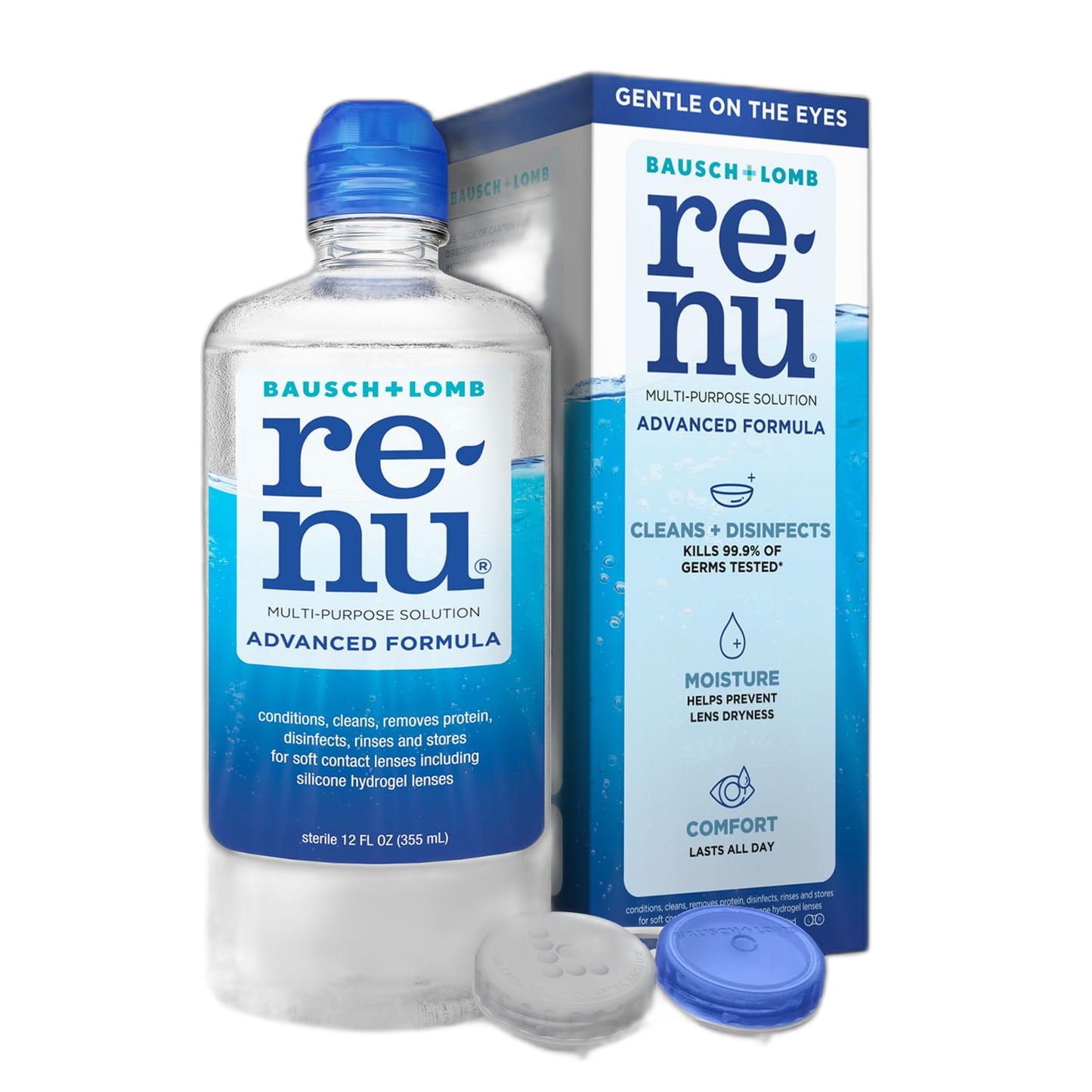 Renu Contact Lens Solution, Advanced Formula Multipurpose Lens Cleaner for Eye Contacts, Cleaning, Moisturizing and Disinfecting Care for Soft & Silicon Hydrogel Lenses, 12 Fl Oz