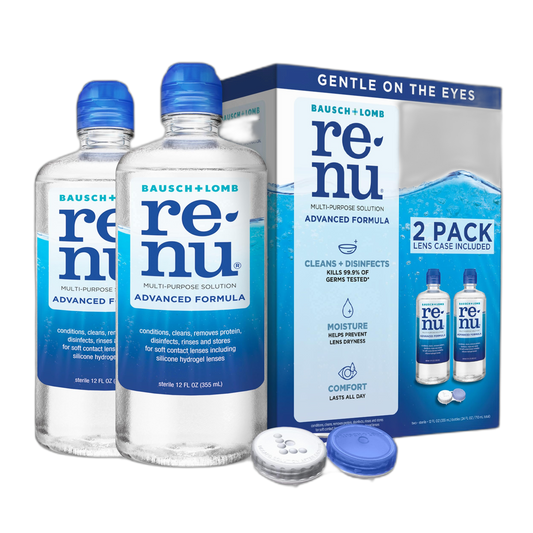 Renu Contact Lens Solution, Advanced Formula, Multi-Purpose Solution with Lens Case, Gently Cleans, Disinfects, Moisturizes & Hydrates Soft Lenses for All-Day Comfort, 12 Fl Oz (Pack of 2)