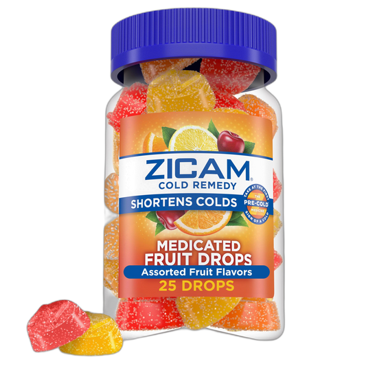 Zicam Cold Remedy Zinc Medicated Fruit Drops, Assorted Flavors, Homeopathic, Cold Shortening Medicine, Shortens Cold Duration, 25 Count